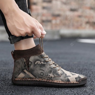 Men's Retro Print Casual Shoes Durable Lace Up Shoes