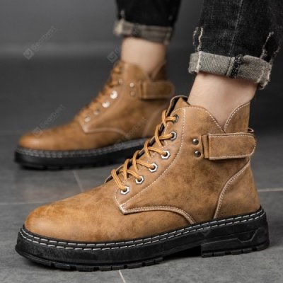 Men's Casual Tooling Boots Outdoor Round Toe Retro Shoes